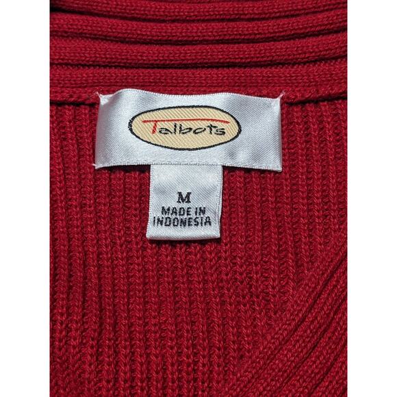 Talbots 1-Button Cardigan Sweater Women M Red‎ Long Sleeve Tie-Neck Knit Cotton - Picture 2 of 14